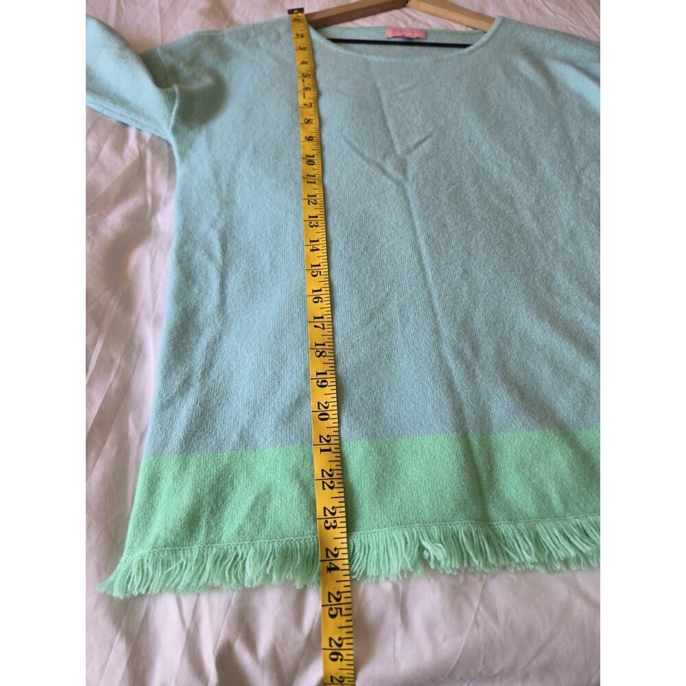 Lilly Pulitzer Fairfax Cashmere Blue Green Fringe Sweater Small Coastal Luxury - Picture 8 of 10